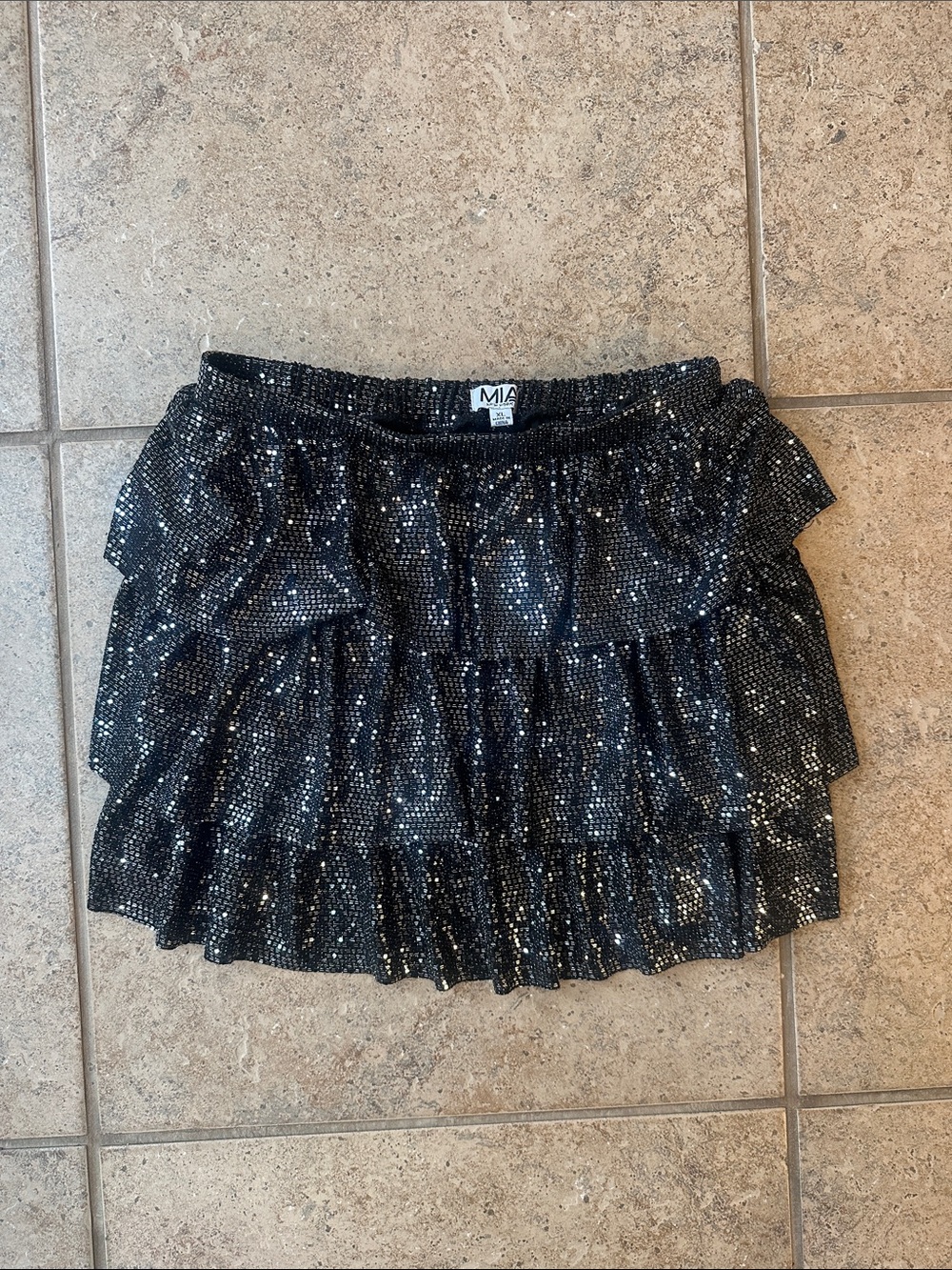 MIA Black Sequin Tiered Ruffle Mini Skirt
